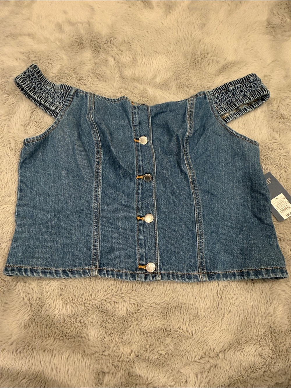 Denim Off-Shoulder Button-Front women’s  Top - Large